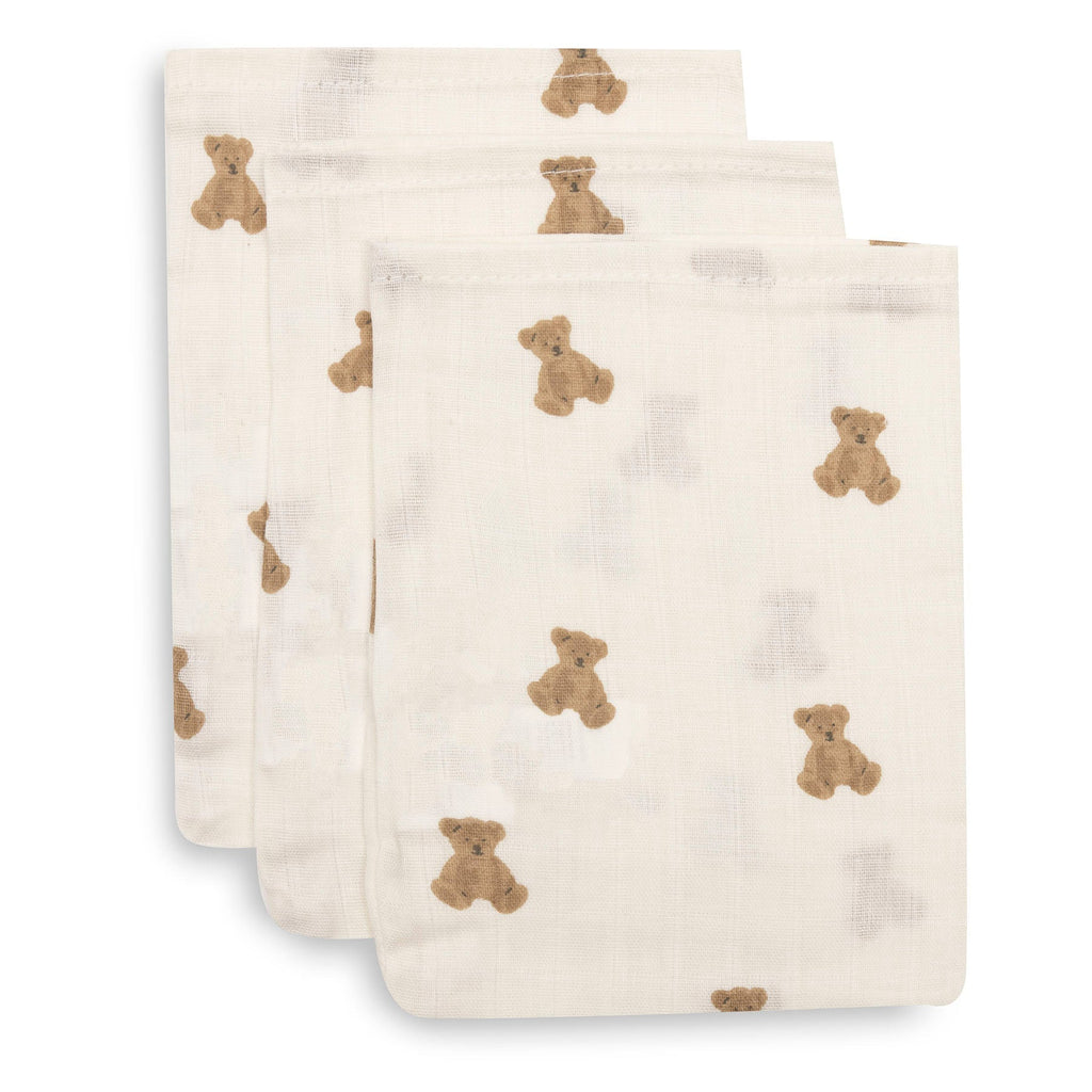 Jollein Hydrofiel Washandje 15x20cm | Mini Teddy Bear (3pack)
