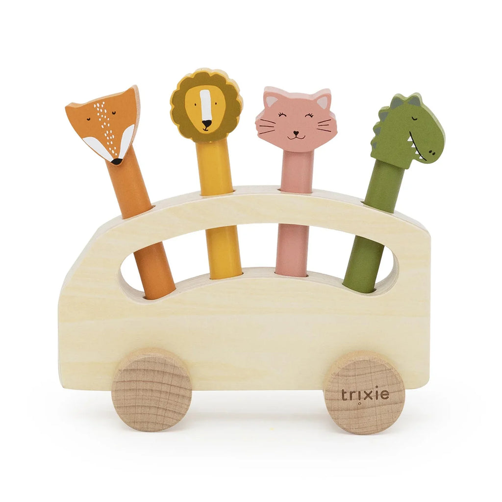 Trixie Houten Pop-up Bus van FSC-gecertificeerd hout, 18 x 6 x 17 cm, uit het gamma van De Gele Flamingo.
