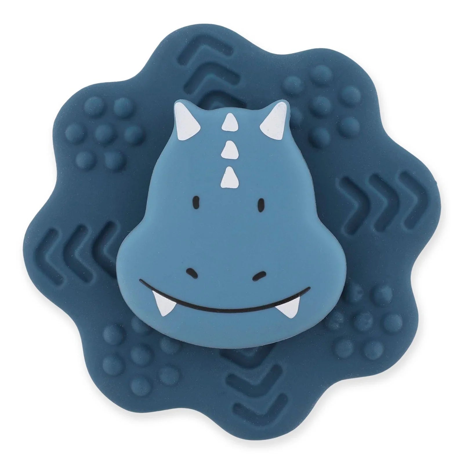 Trixie Siliconen Spinner Mr. Triceratops met draaiende ring rond het dino-figuurtje, bij De Gele Flamingo.