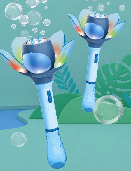 FunTrading blauwe bloemen bellenblaas met licht, automatische bellenblaasmachine, bij De Gele Flamingo