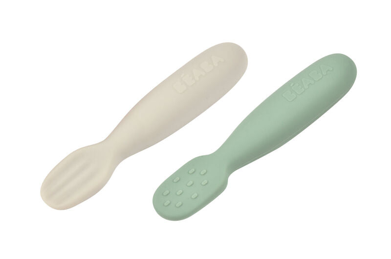 Béaba Set 2 Pre-Spoons Silicone | Sage Green / Velvet Grey