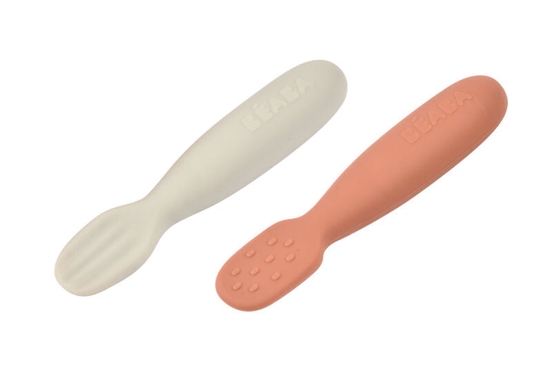 Béaba Set 2 Pre-Spoons Silicone | Terracotta / Velvet Grey