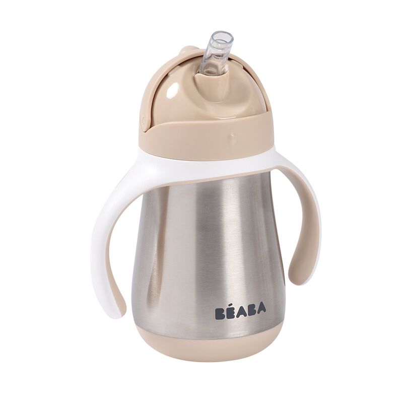 Béaba RVS Drinkbeker Met Rietje 250ml | Klei - Aarde