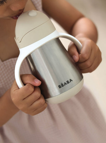 Béaba RVS Drinkbeker Met Rietje 250ml | Klei - Aarde