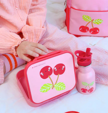 A Little Lovely Company Mini RVS Drinkfles 350ml | Happy Cherries