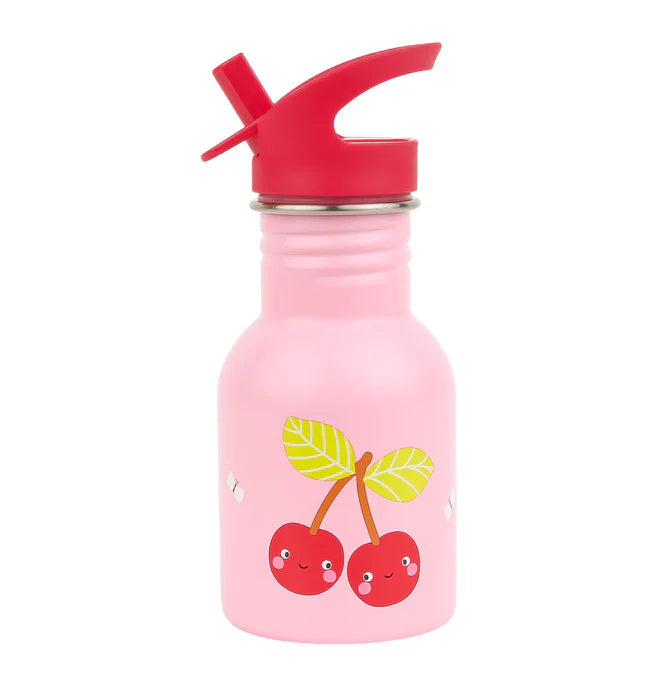 A Little Lovely Company Mini RVS Drinkfles 350ml | Happy Cherries