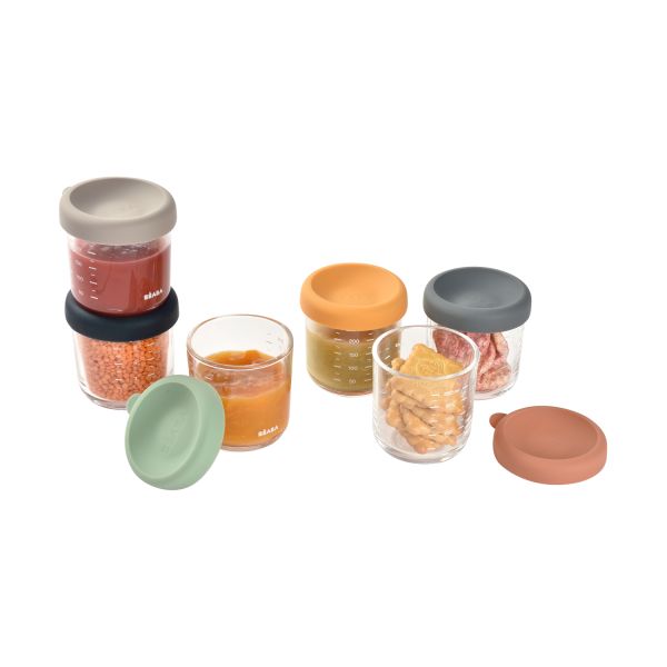 Béaba Glazen Bewaarpotjes 150ml Set 6 | Sunrise Color Mix