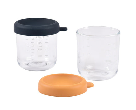 Béaba Glazen Bewaarpotjes 250ml Set 2 | Honey / Blue