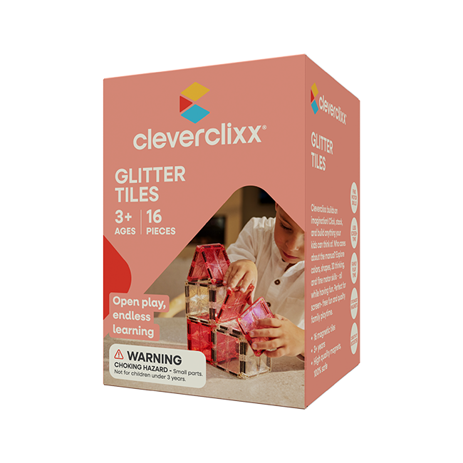 Cleverclixx Glitter Tiles Pack Transparent / Pink | 16 stuks