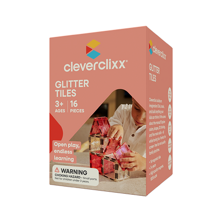 Cleverclixx Glitter Tiles Pack Transparent / Pink | 16 stuks