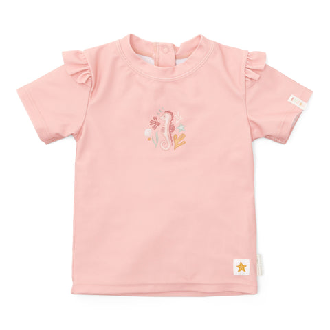 Little Dutch Zwem T-Shirt Korte Mouw Ruches Seahorse Pink