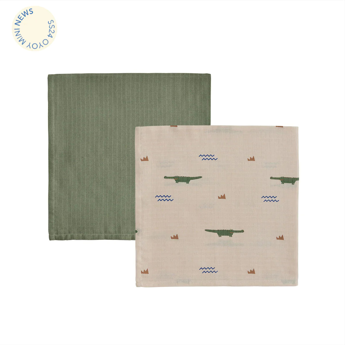 OYOY Living Crocodile Swaddle Doeken Pack 2 | Beige / Olive Green
