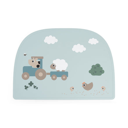 Done By Deer Silicone Placemat | Tiny Farm Blue