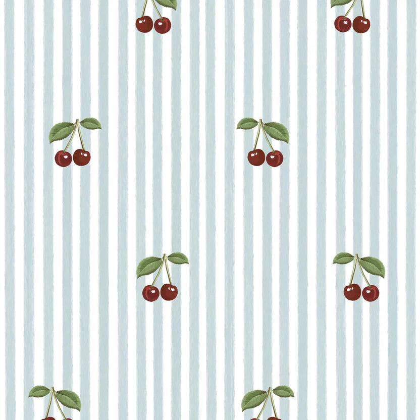 Dekornik Behang Little Cherries On Blue Stripes