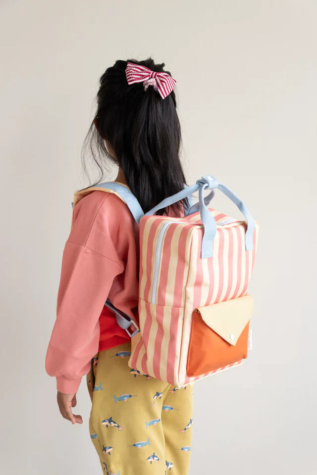 Sticky Lemon Rugzakje Medium | Envelope Stripes Coral Pink + Sandy Yellow
