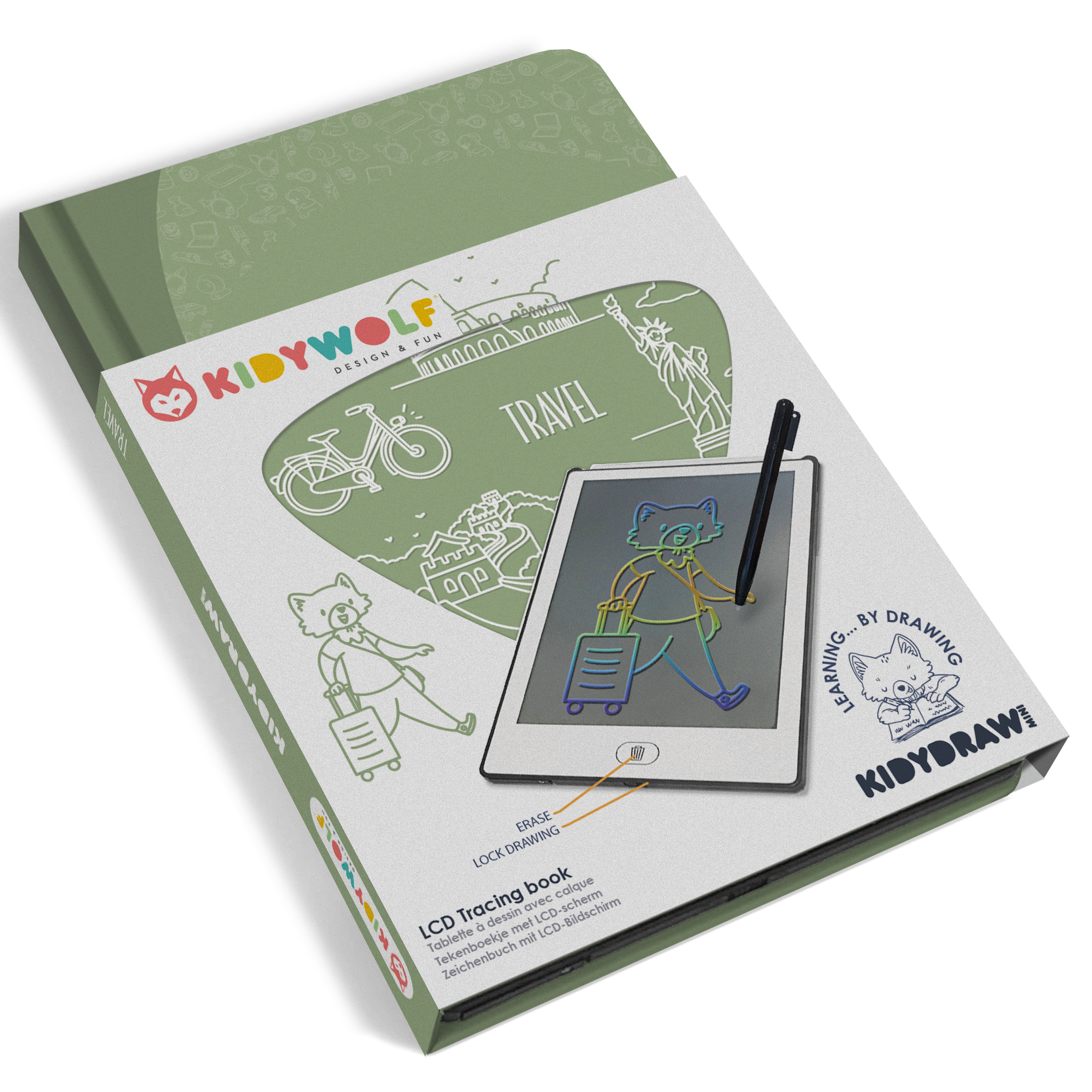 Kidywolf Kidydraw-Mini Tablet 30 Tekeningen | Tekenbord 30 Reizen