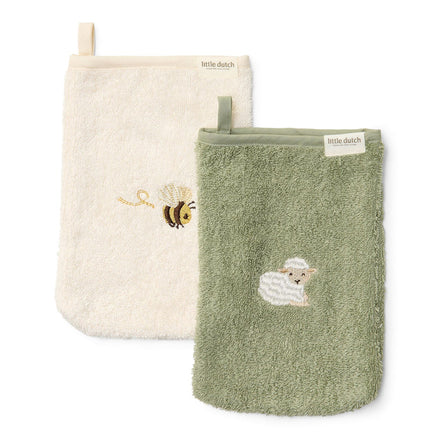 Little Dutch Washandjes Set Geborduurd Little Farm | Groen
