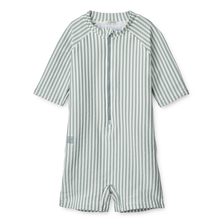 ZZZ Liewood Max Seersucker Zwem Jumpsuit Met Korte Mouwen | Y/D Stripe: Sea Blue/White