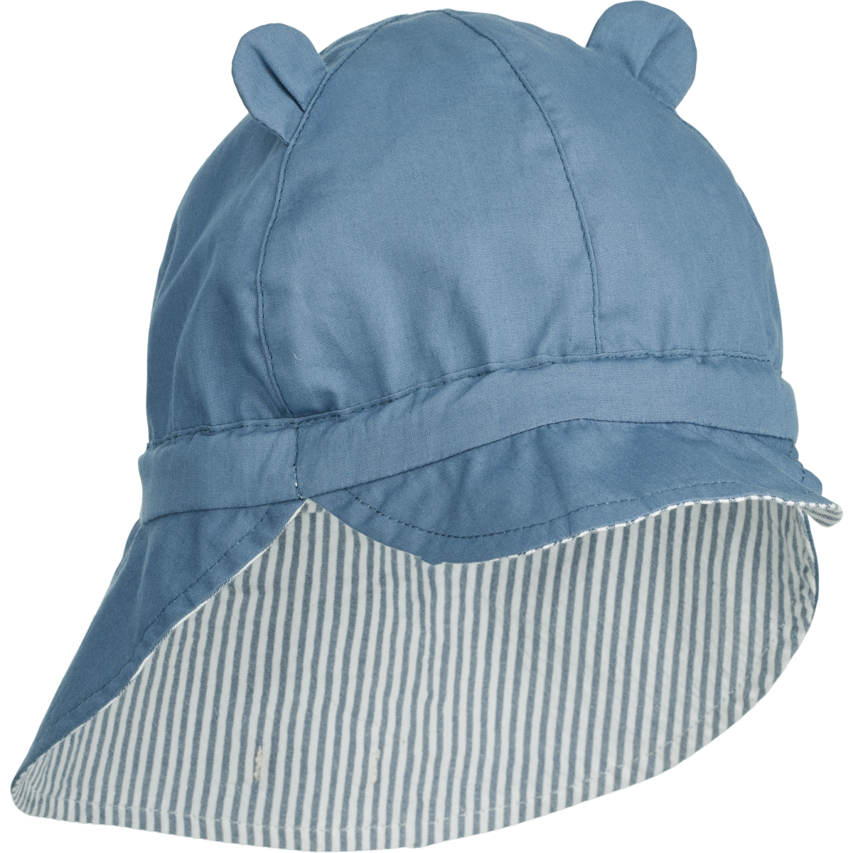 Liewood Gorm Reversible Seersucker UV Zonnehoedje Met Oortjes | Y/D Stripe: Blue Wave/Creme De La Creme