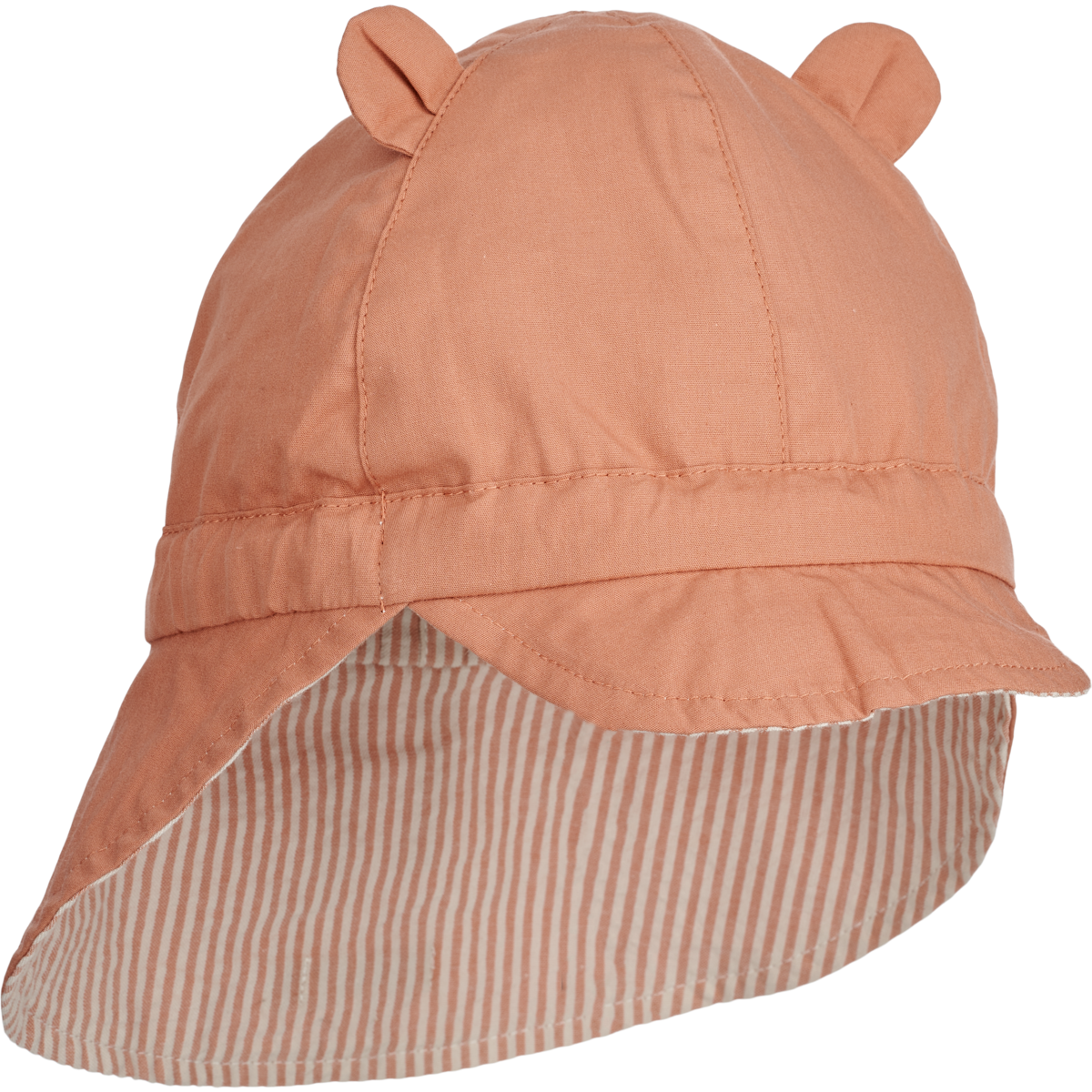 Liewood Gorm Reversible Seersucker UV Zonnehoedje Met Oortjes | Y/D Stripe Tuscany Rose / Sandy