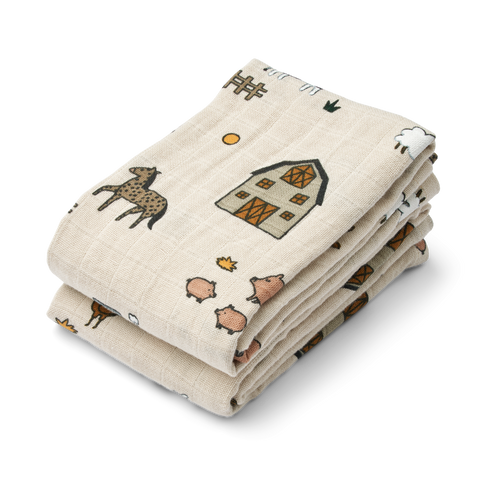 Liewood Lewis Hydrofiele Doeken 2-Pack | Farm / Sandy