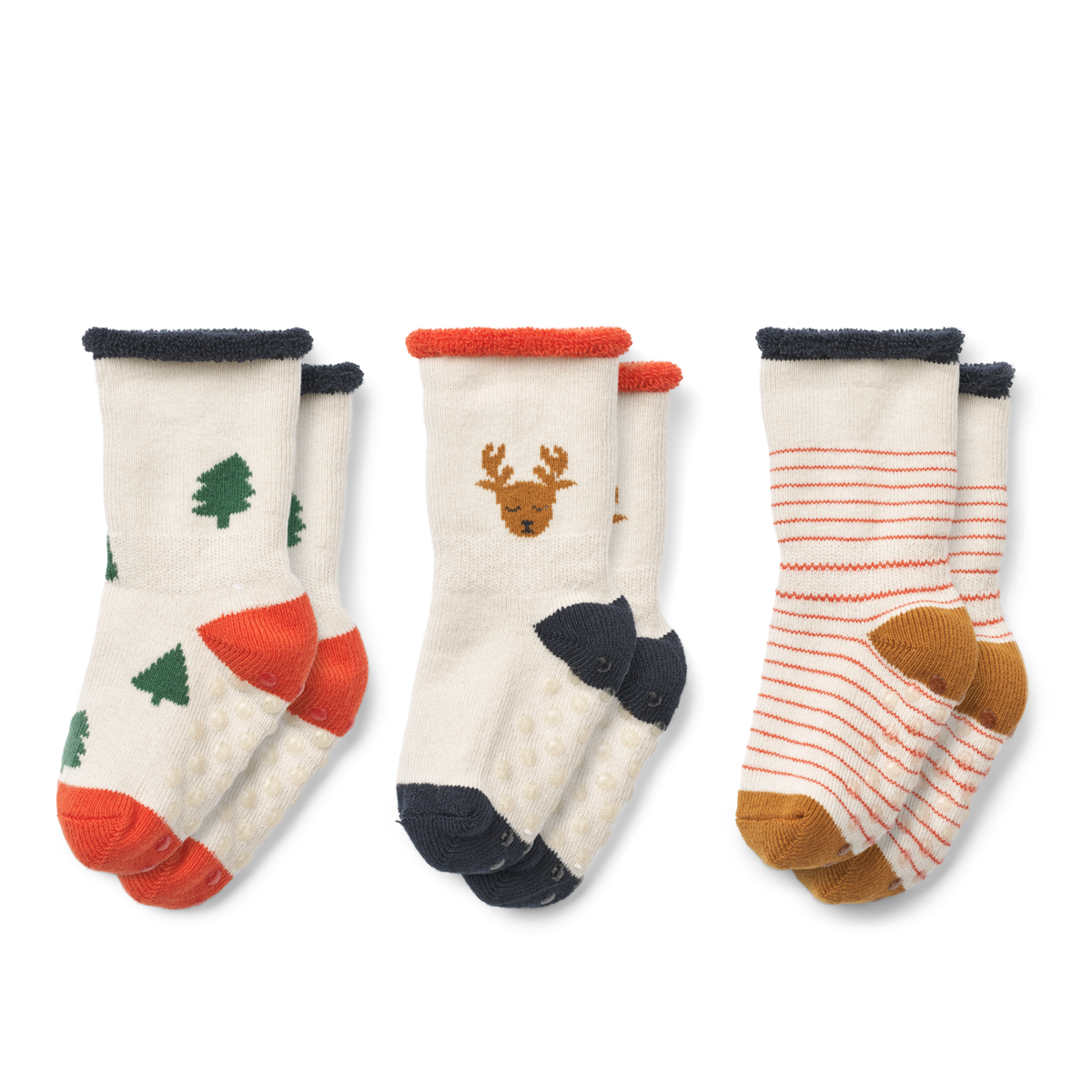 Liewood Eloy Baby Kousen 3-Pack | Holiday Reindeer / Sandy Mix