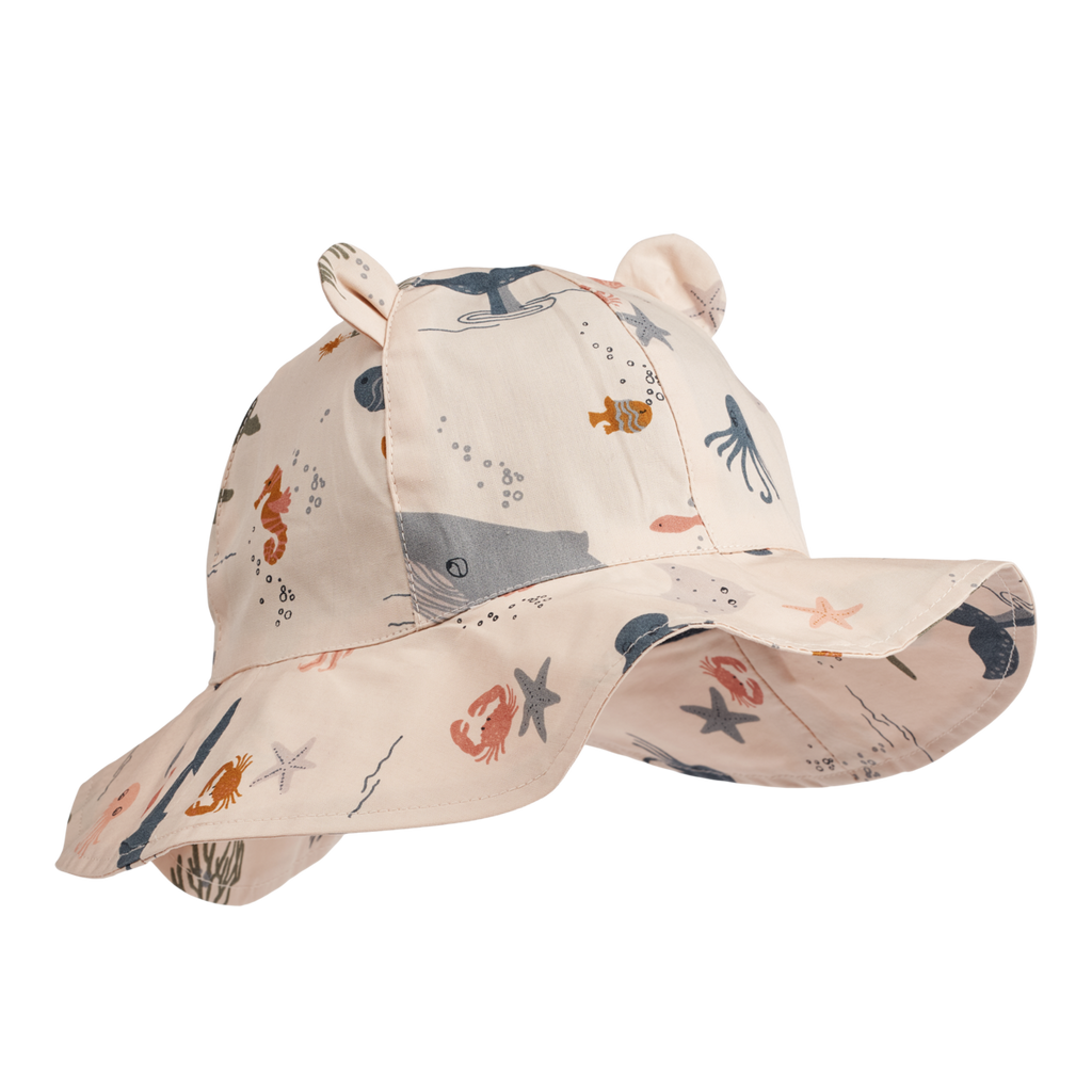 ZZZ Liewood Amelia Zonnehoedje Met Print Met Oortjes | Sea Creature/ Whale Blue