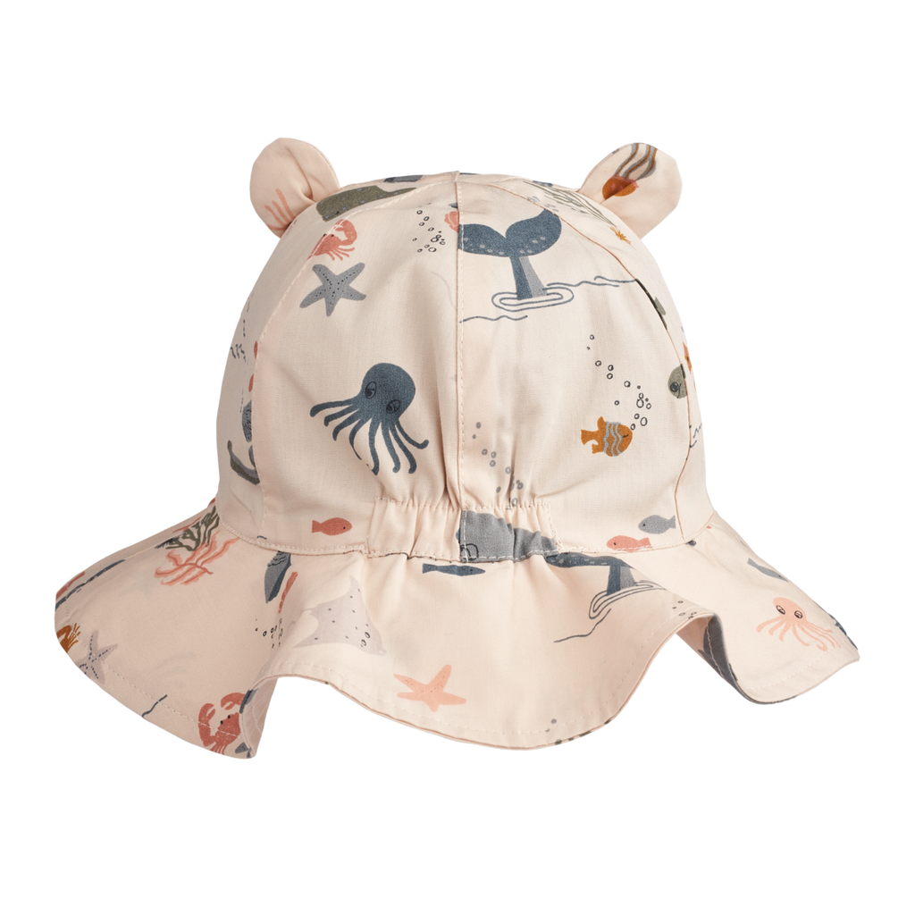 ZZZ Liewood Amelia Zonnehoedje Met Print Met Oortjes | Sea Creature/ Whale Blue