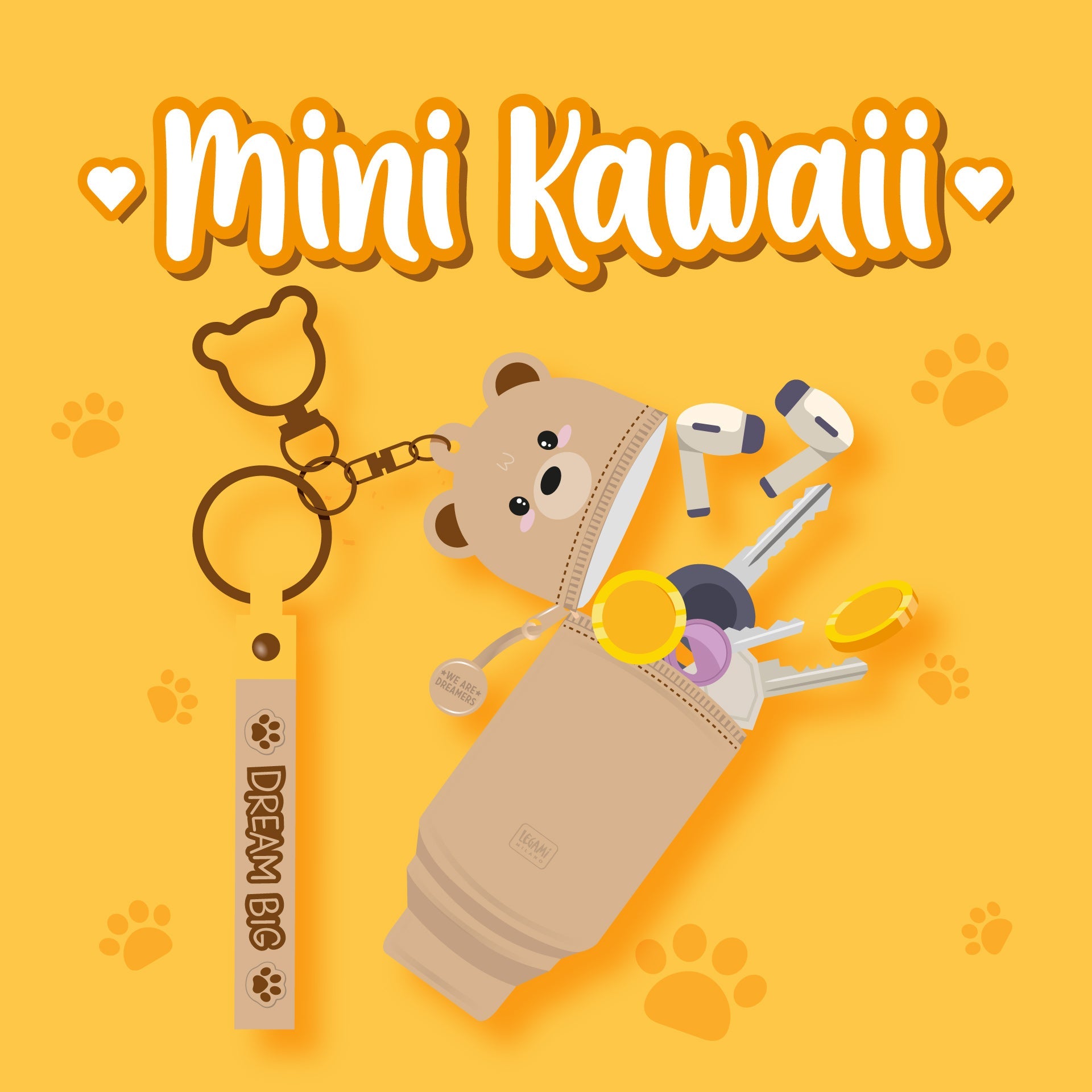 Legami mini portemonnee met sleutelhanger, kawaii teddybeer, bij De Gele Flamingo