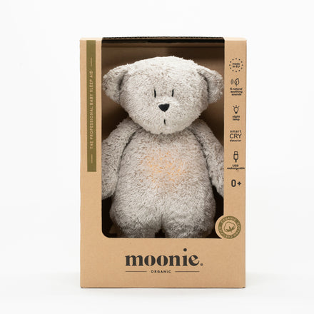 Moonie 2.0 upgrade - Knuffel Hartslag en Licht | Bear Grey - Biologisch katoen