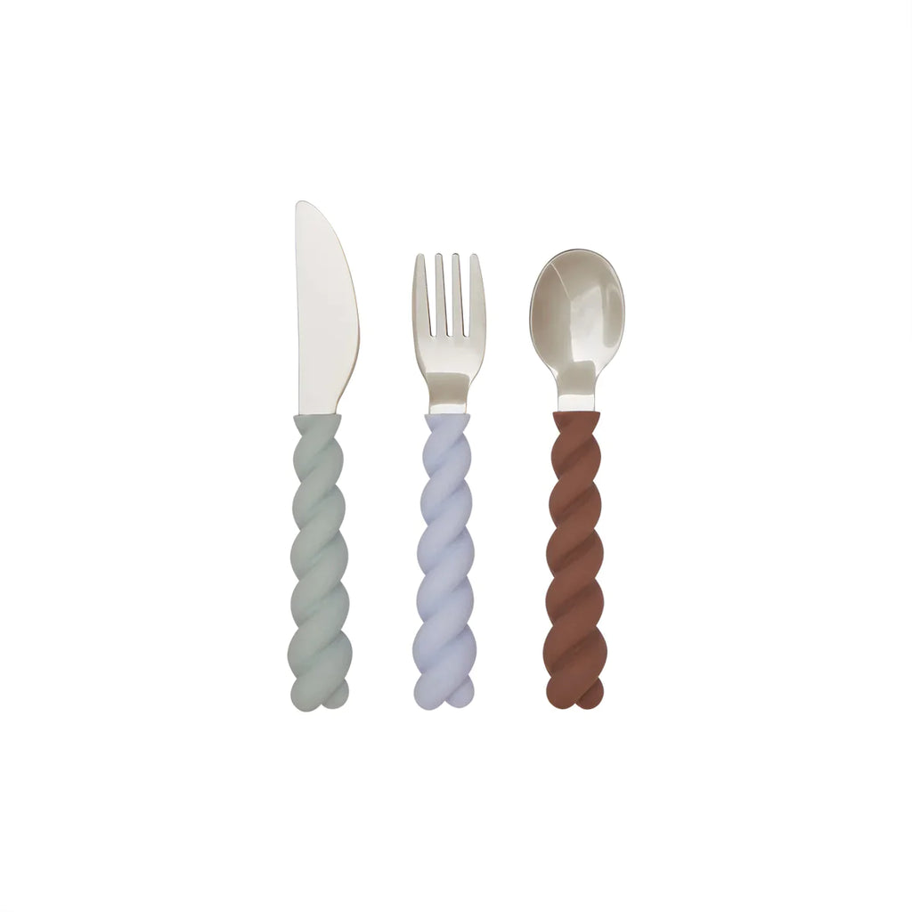 OYOY Living Mellow Bestek Pack 3 | Pale Mint / Choko / Ice Blue