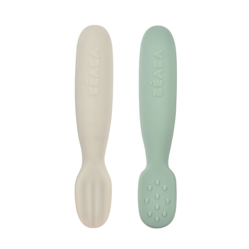 Béaba Set 2 Pre-Spoons Silicone | Sage Green / Velvet Grey