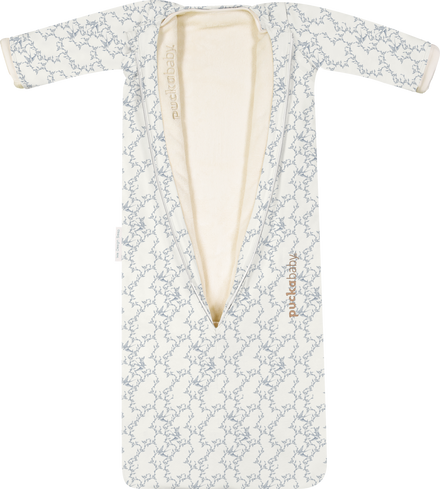 Open vooraanzicht van de Puckababy 4 Seasons Blue Berry met verstelbare buitenzak, De Gele Flamingo