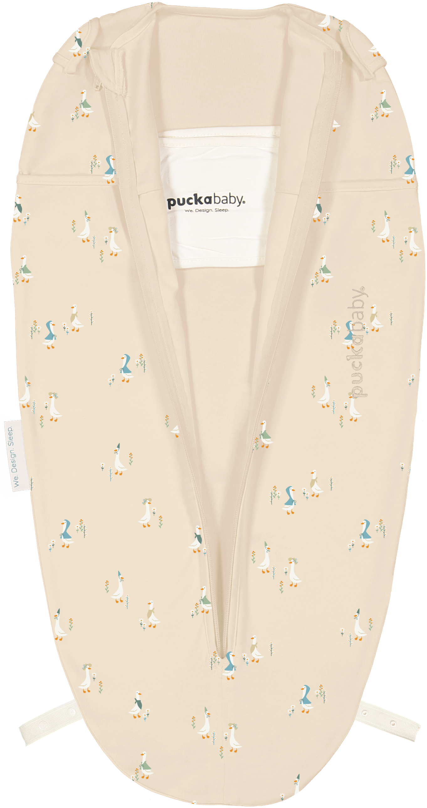 Puckababy The Original Mini in katoen met Geese print, verstelbaar van 62 tot 74 cm, De Gele Flamingo