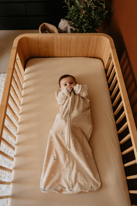 Baby in de Puckababy Bag Newborn Geese met afritsbare mouwen en anti-krabwantjes, De Gele Flamingo