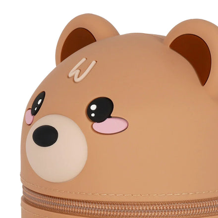 Zachte siliconen teddybeer pennenhouder Honey van Legami, 19 cm lang, voor op het bureau