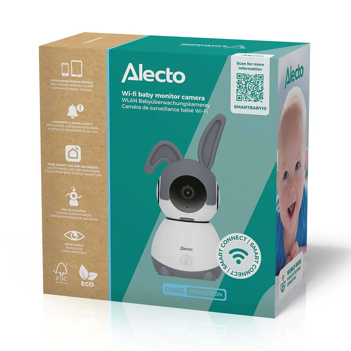 Alecto Wi-fi Baby Monitor Camera SMARTBABY10 | Wit / Grijs