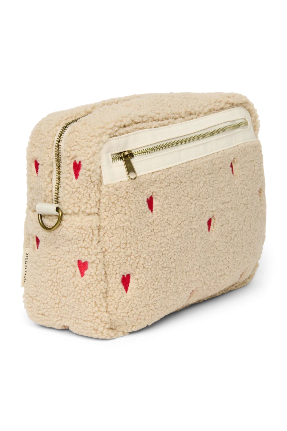 Studio Noos Teddy Buggy Organizer in Ecru Teddy Hearts met ritssluiting en flessenhouder