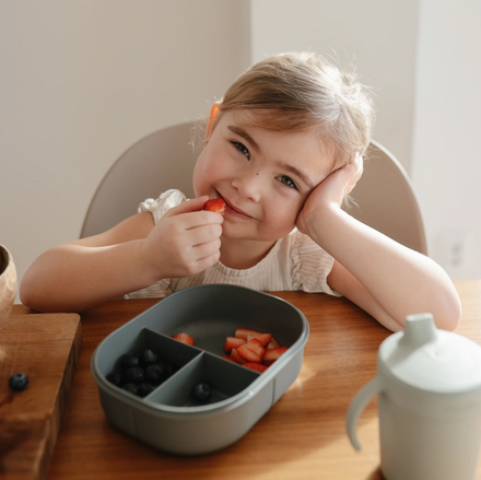 Mushie Lunchbox Met Vakjes & Bestek | Smoke