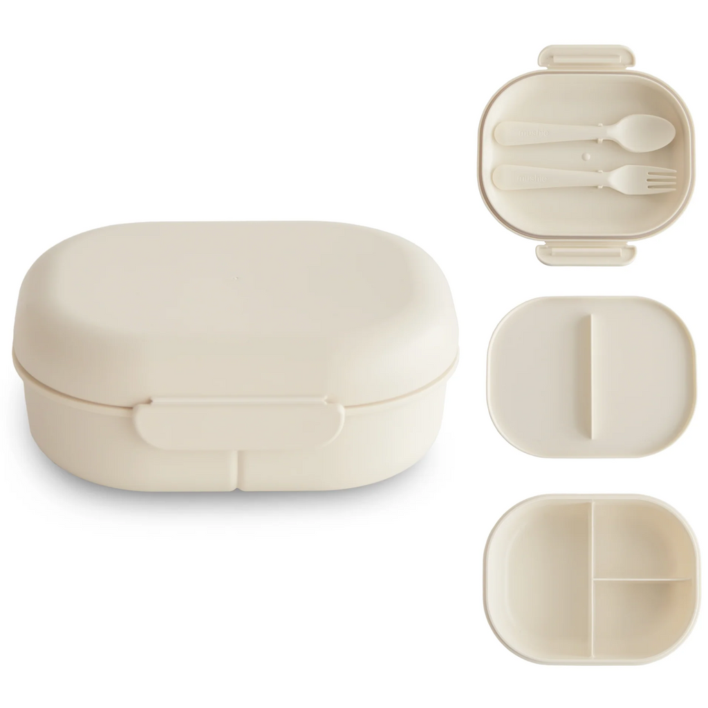 Mushie Lunchbox Met Vakjes & Bestek | Ivory