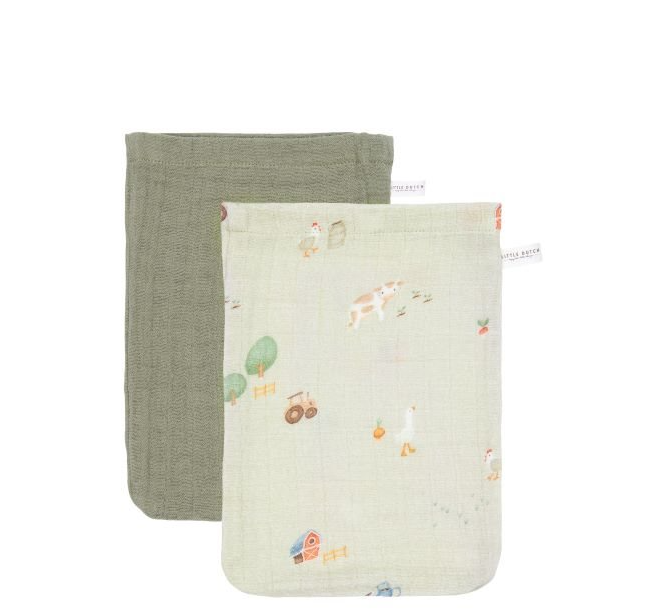 Little Dutch Washandjes Set 2 Hydrofiel | Little Farm / Olive