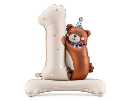 Party Deco Folie Ballon | Teddybeer Staand Cijfer 1