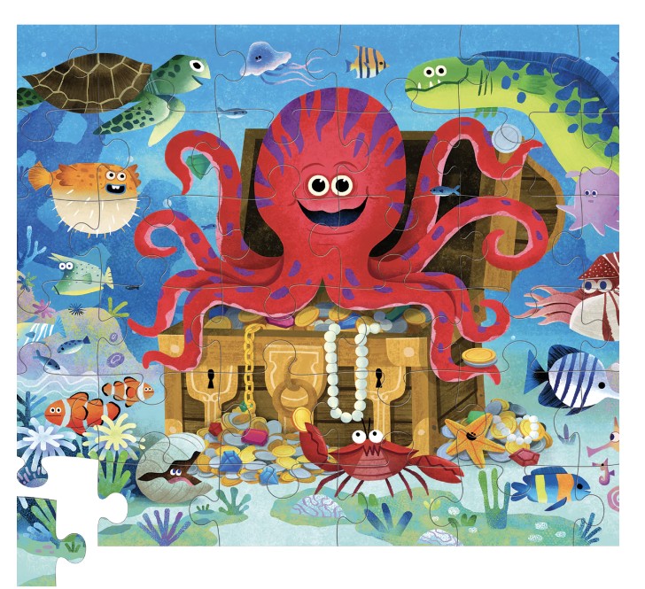 Crocodile Creek Shaped Box Puzzel 36ST | De Schat Van De Octopus