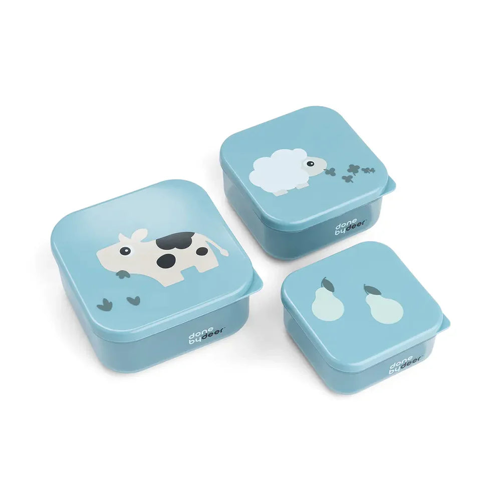 Done By Deer Set 3 Snackdoosjes Tiny Farm Blue