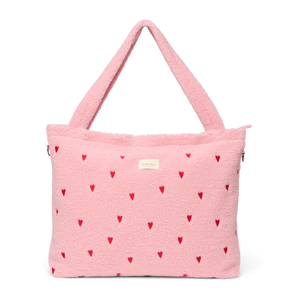 Studio Noos Luiertas met rits | Lichtroze Teddy Hearts