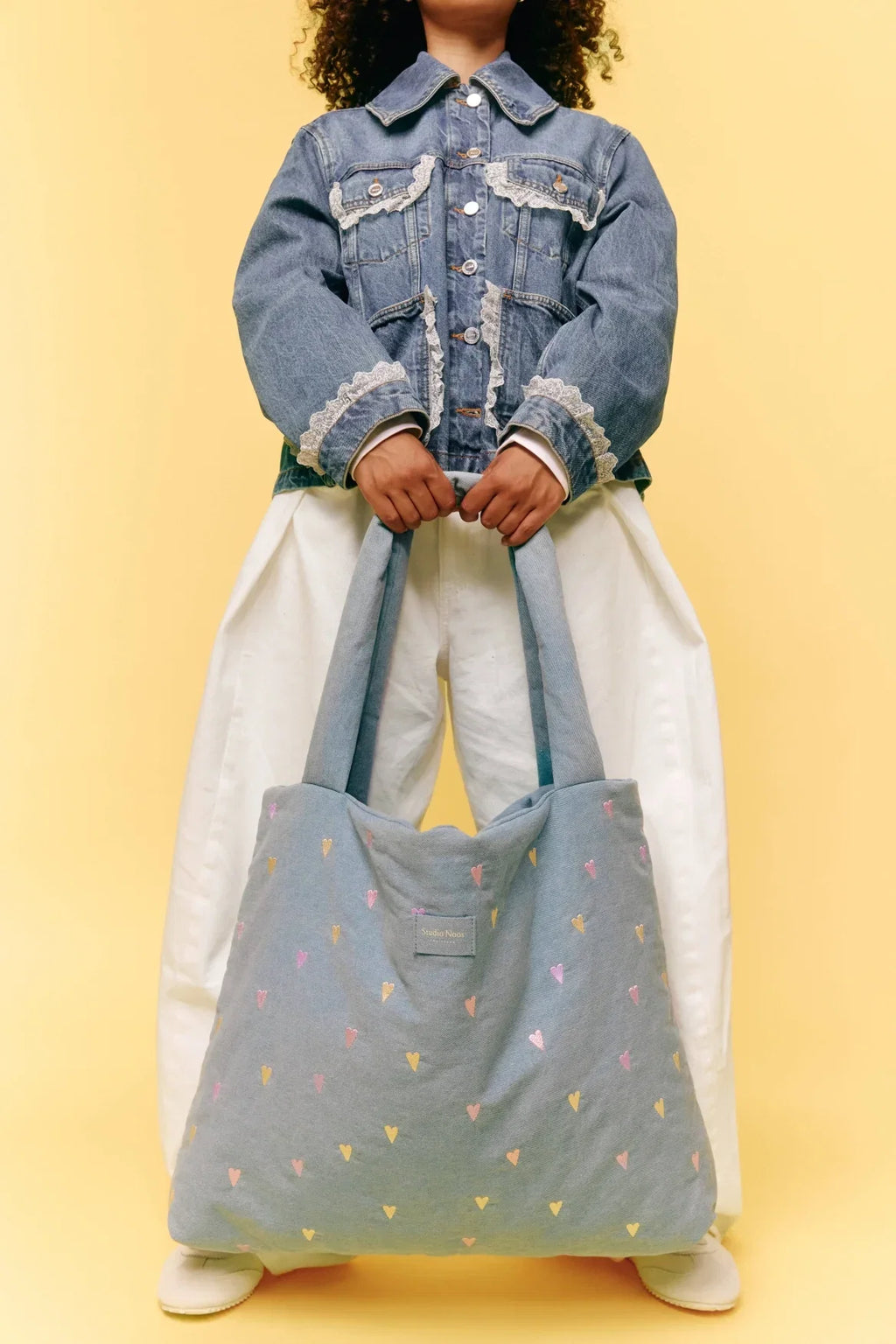 Studio Noos Mom Bag | Lichtblauwe Denim Hearts