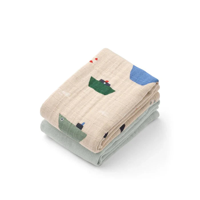 Liewood Lewis Hydrofiele Doeken 2-Pack | Sailing / Dove Blue Mix