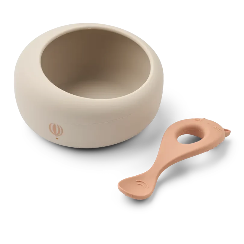 Liewood Sparia Eetset Wild Child Rosey, kommetje met hogere rand en bijpassende lepel voor kleine handjes