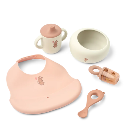 Liewood Mileah baby eetset Wild Child Rosey met kom, lepel, tuitbeker, slab en food feeder
