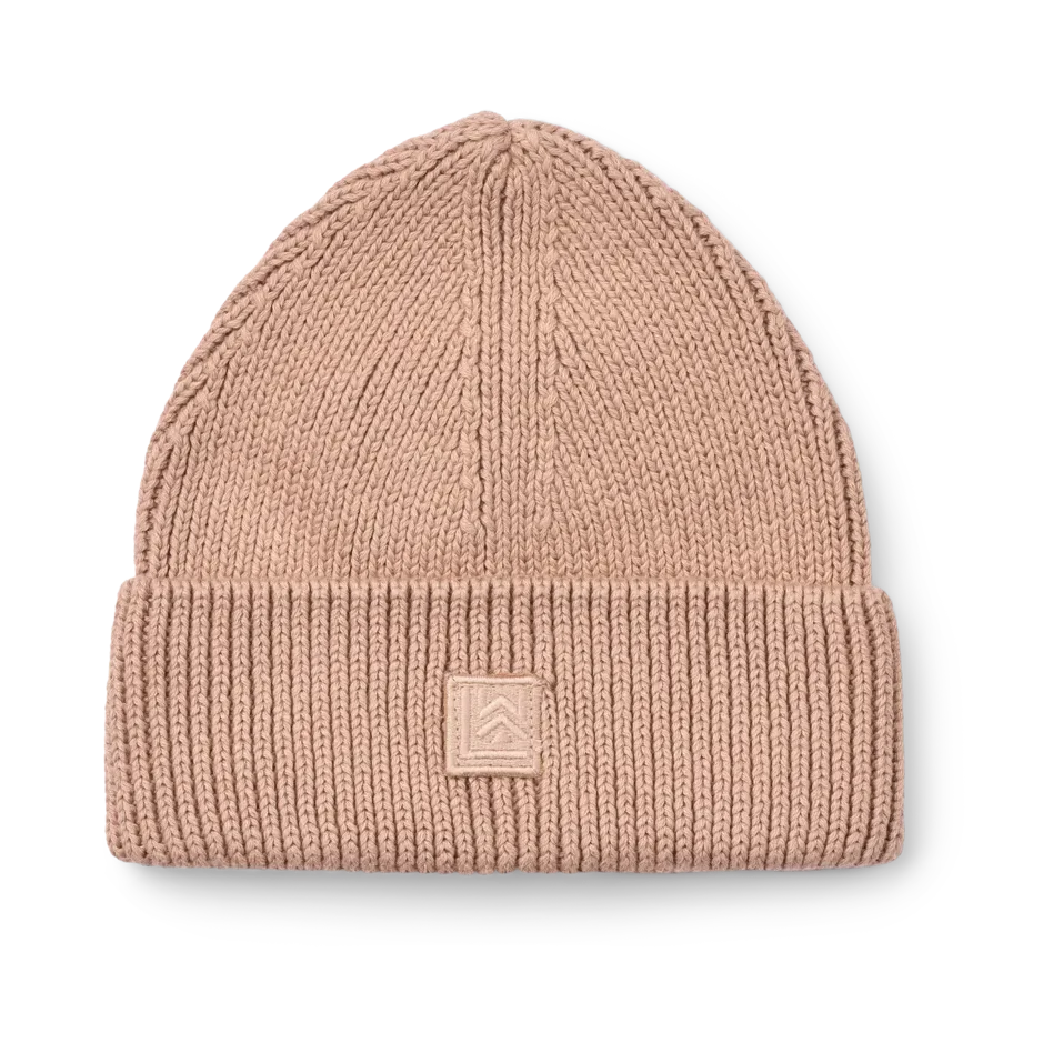 Liewood Ezra Beanie in Pale Tuscany met ribgebreide structuur en omgeslagen boord